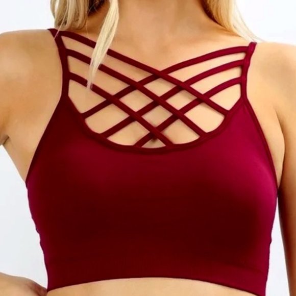Butterfly Dsigns Other - Plus Size Criss Cross Bralette Cabernet Wine Burgundy